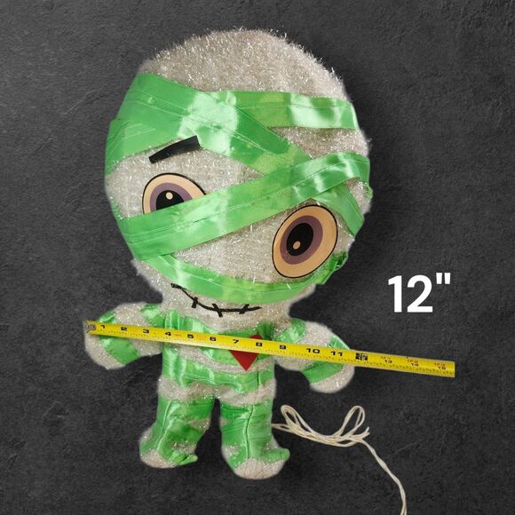 Vintage Light-Up Halloween Mummy Decoration 19” Green Wrap Heart Cute Spooky - Picture 10 of 11